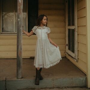 Gunne Sax Cream Floral Lace Midi Dress for Girls